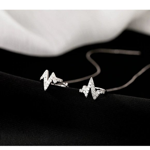 *925 Sterling Silver Diamond Heartbeat Earrings - Picture 6 of 13